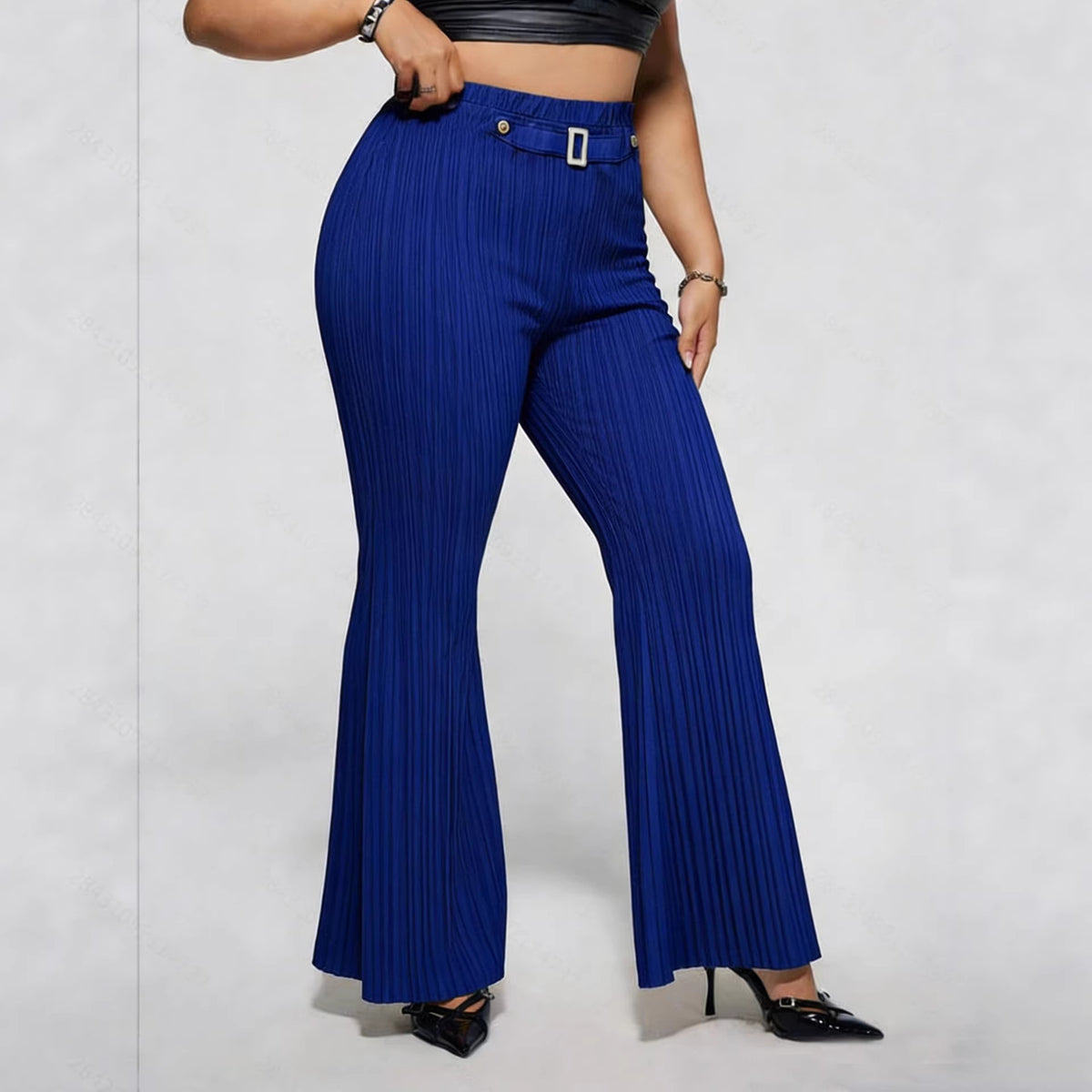 Women's Plus Size Striped Wide-Leg Pants