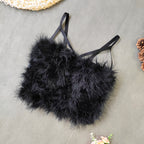 's Ostrich Feather Stitching Leather Spaghetti Straps Outerwear