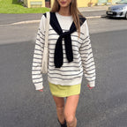 Women's Striped Sailor-Collar Sweater Top