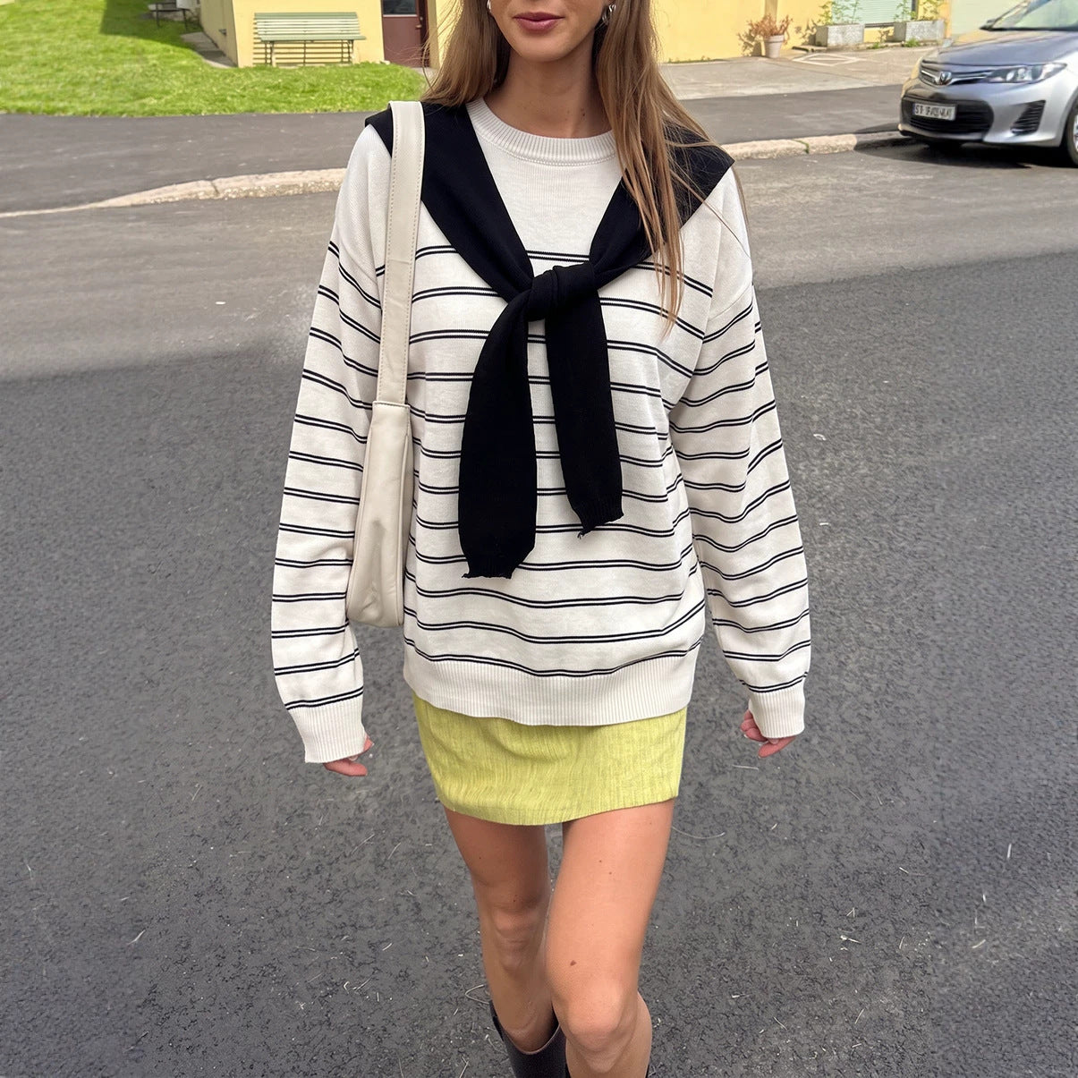 Women's Striped Sailor-Collar Sweater Top