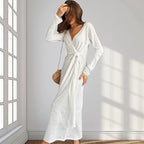Autumn Comfort Loose Knitted Nightgown Breathable Long Sleeves Lace up Soft Outerwear Homewear
