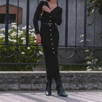 Autumn Winter Long Sleeve Knitted Dress Button Split Russia Hip Wrapped Sw