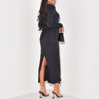 Women's Long-Sleeve Split Evening Maxi Dress