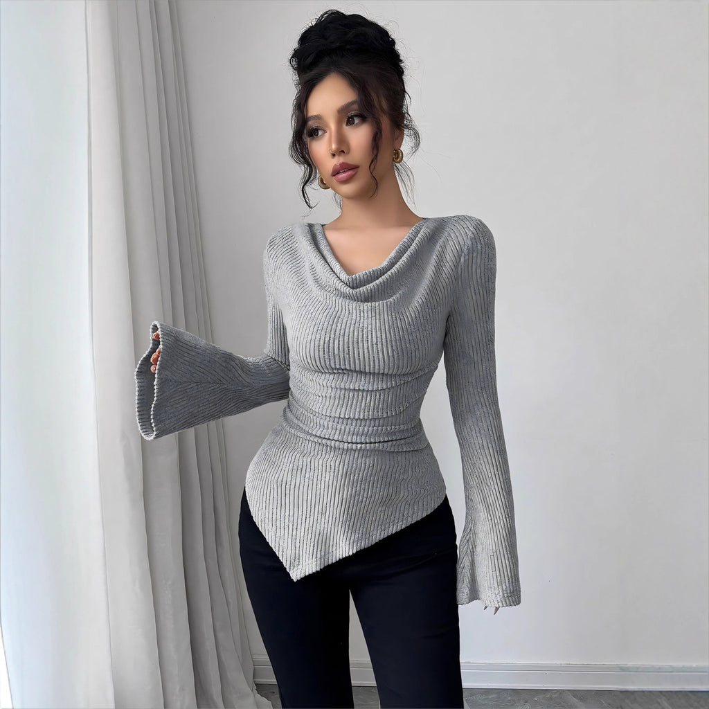 Women’s Black Off Shoulder Ribbed Long Sleeve Top