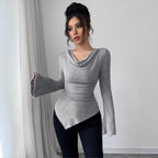 Women’s Black Off Shoulder Ribbed Long Sleeve Top