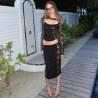 Women's Lace Top and Low-Waist Skirt Set