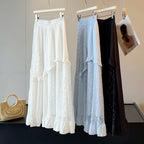 French Design Lace Stitching Skirt Women Summer High Waist Slimming A line Mid Length Tiered