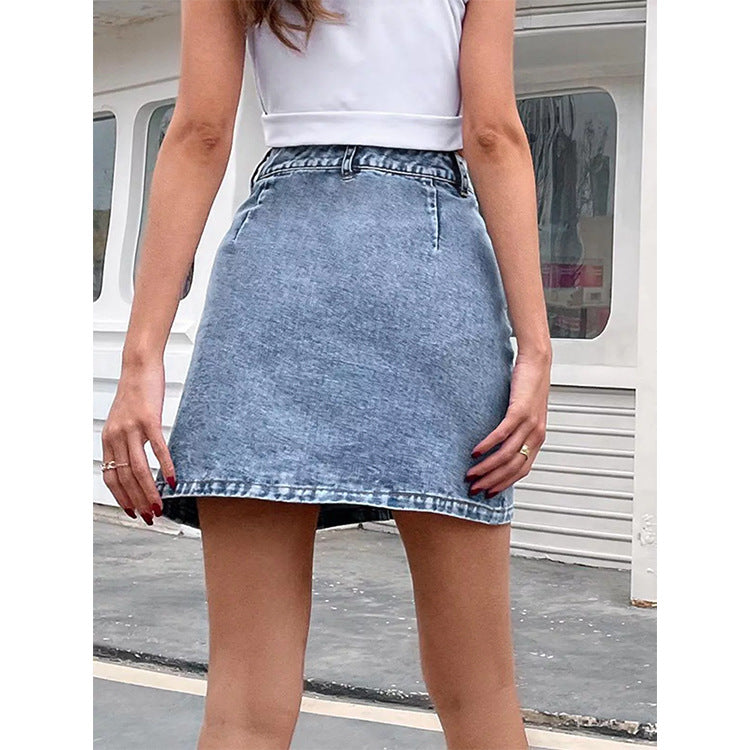 High Waist Denim Summer Lace Up Split Skirt