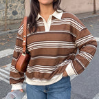 Women's Striped Polo-Collar Sweater