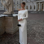 Women's Solid Color Diagonal Collar Long Sleeve Slit Dress