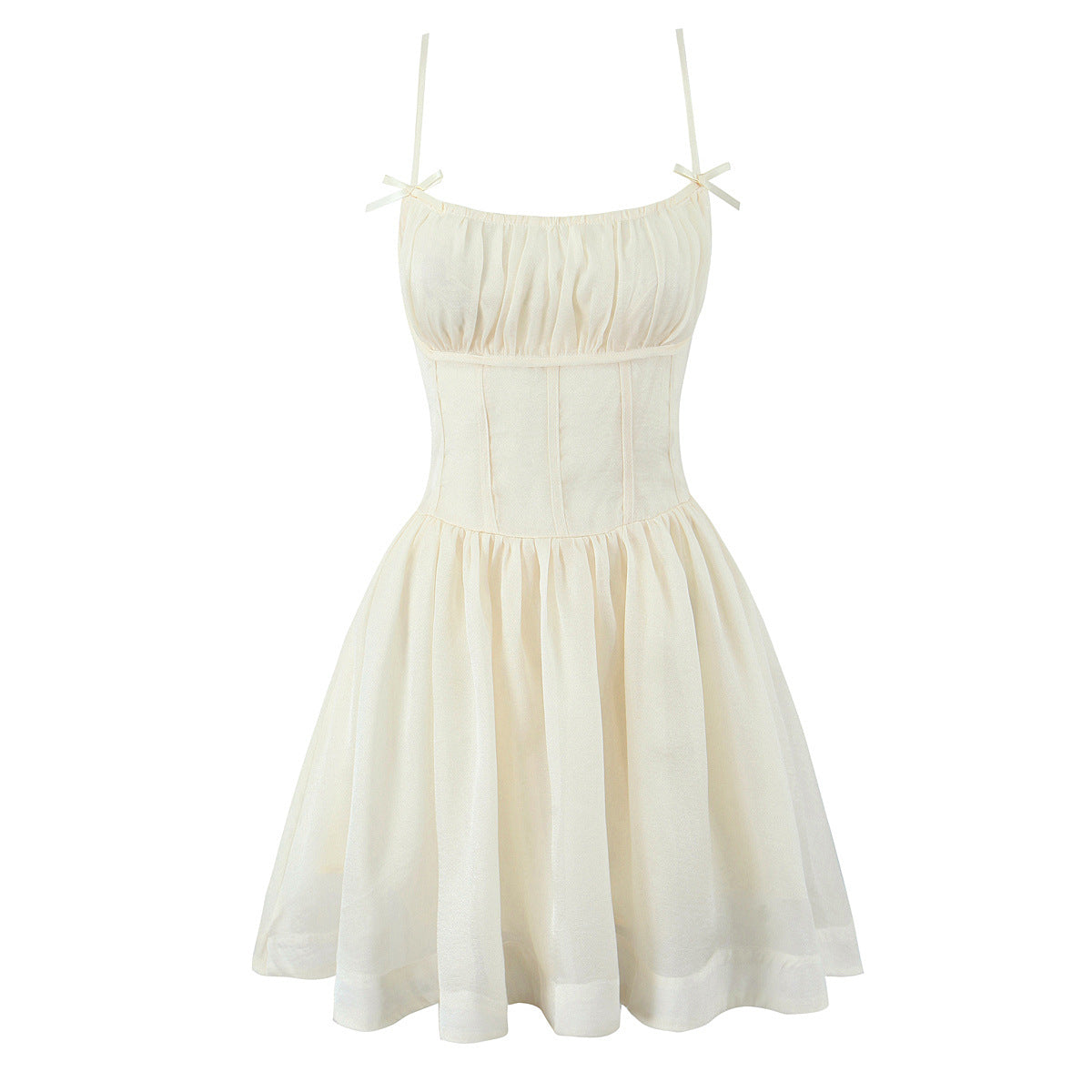 Bow Spaghetti-Strap Boned A-Line Mini Dress