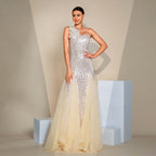 Women's One Shoulder Sequin A-Line Evening Maxi Dress