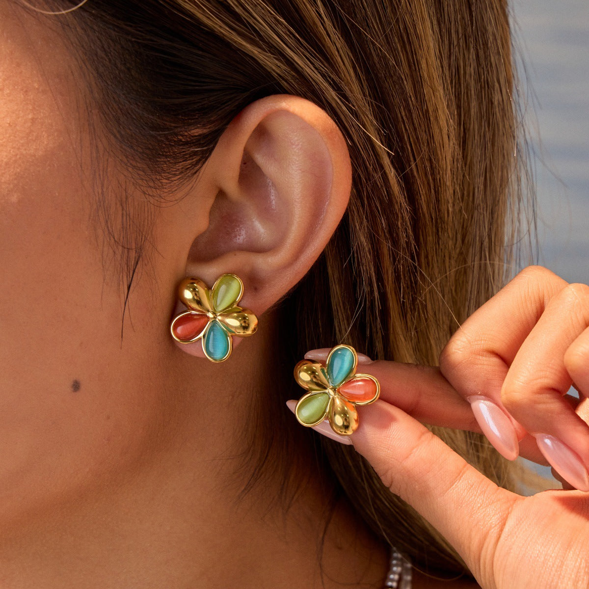 Colorful Opal Floral Earrings