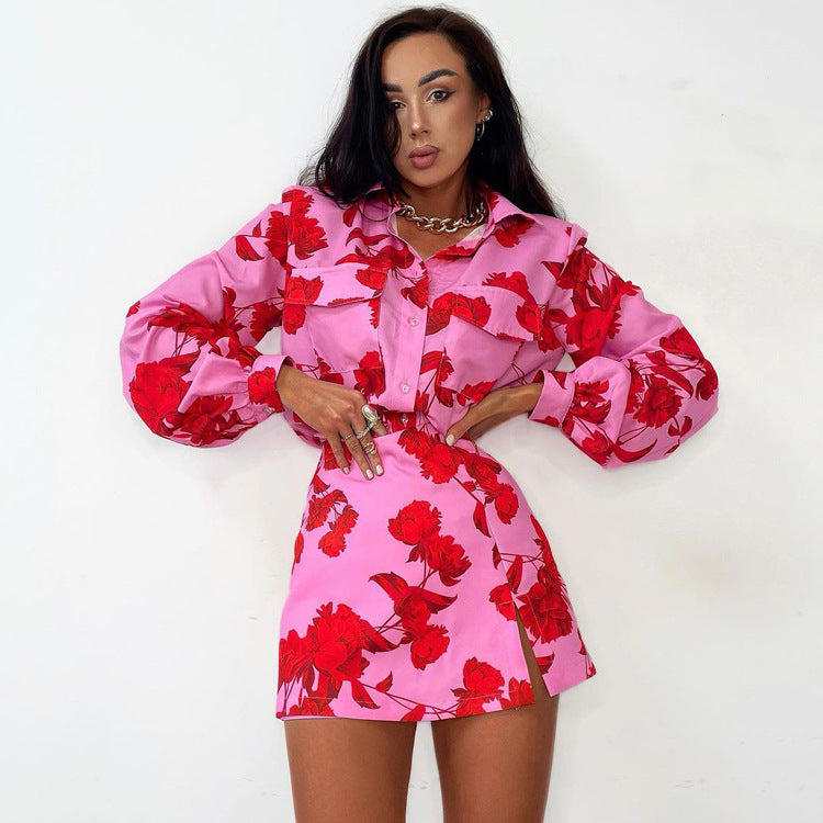 Graceful Printed Collared Long Sleeve Shirt High