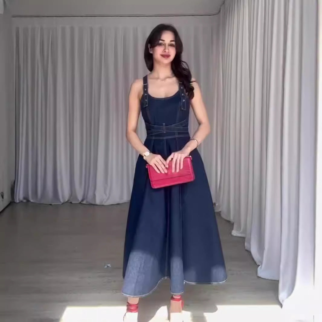 Summer Detachable Shoulder Strap Backless Design Waist Slim Fit Maxi