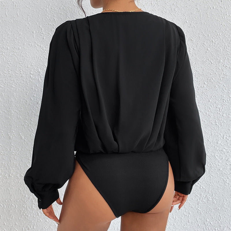 Jumpsuit Skinny V Neck Long Sleeve Solid Color Jumpsuit