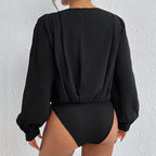 Jumpsuit Skinny V Neck Long Sleeve Solid Color Jumpsuit