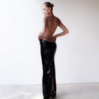 Women's Sequin Cutout Halter Backless Maxi Dress