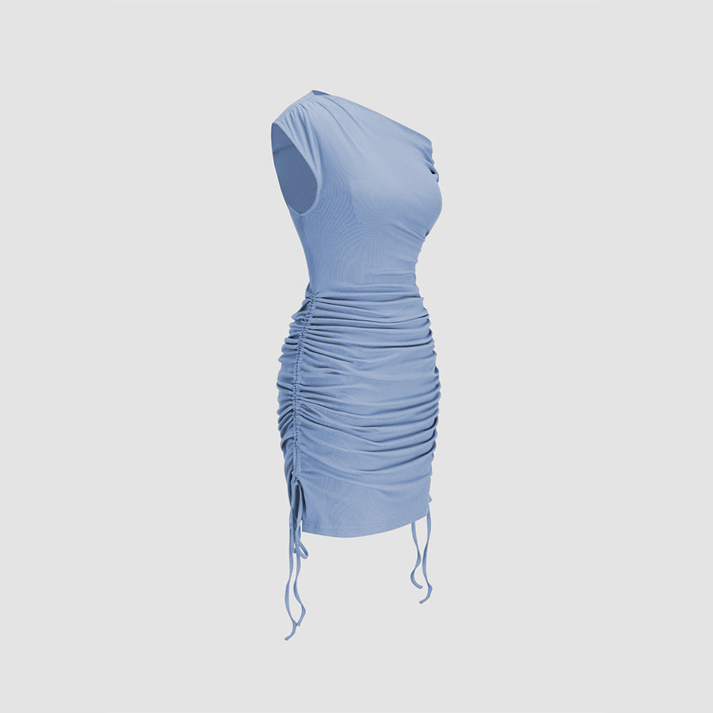 Women’s One-Shoulder Pleated Waist Bodycon Dress