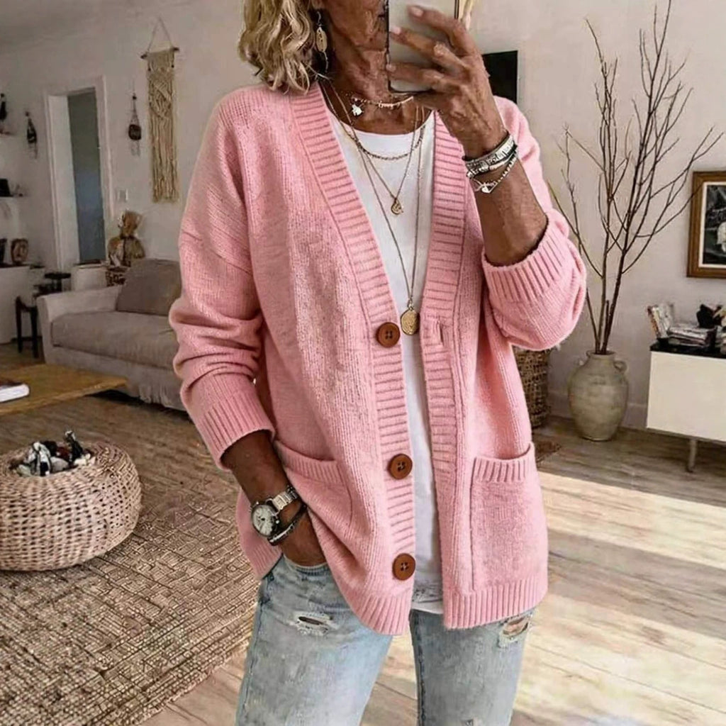 Women's Knit V-Neck Long-Sleeve Coat