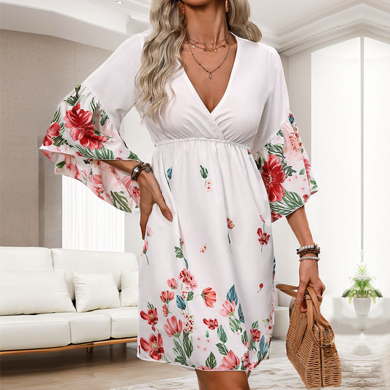 Ethnic Five Quarter Sleeve Printed Dress
