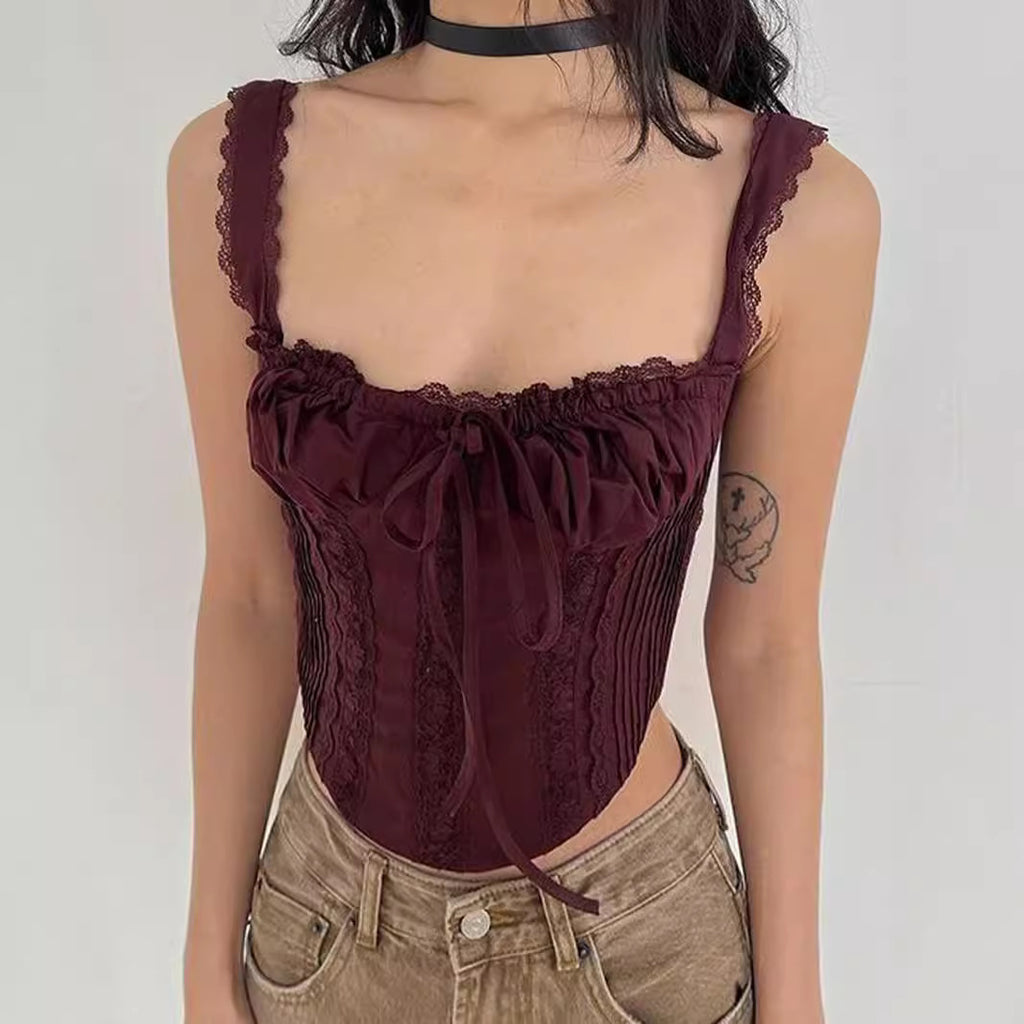 Women's Lace Stitching Lace Up Short Irregular Asymmetric Top Camisole