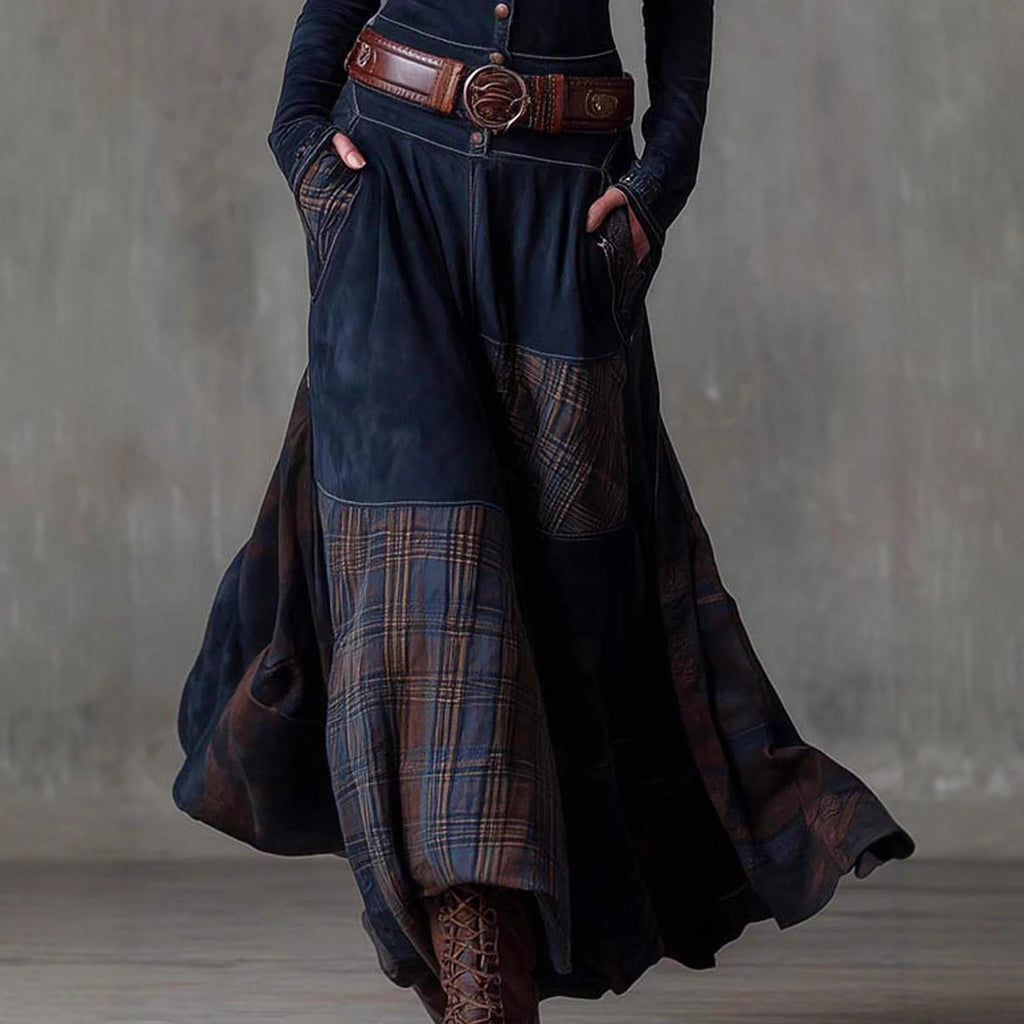 Women's Plaid Suede Patchwork Belted Dress