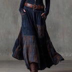 Women's Plaid Suede Patchwork Belted Dress