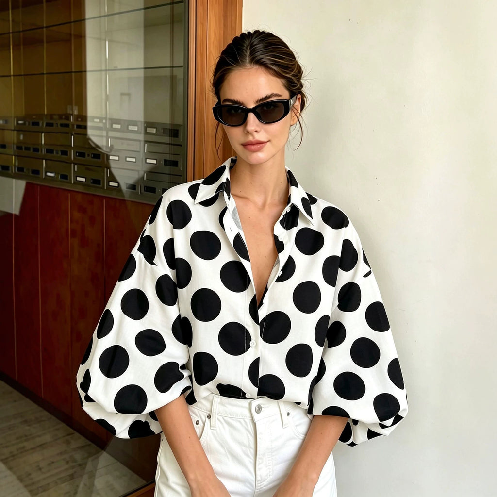 Women's Eaby Refined Stylish Polka Dot Large Sleeves Shirt