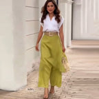 Elegant V-Neck Top Wide Leg Pants Two Piece Set