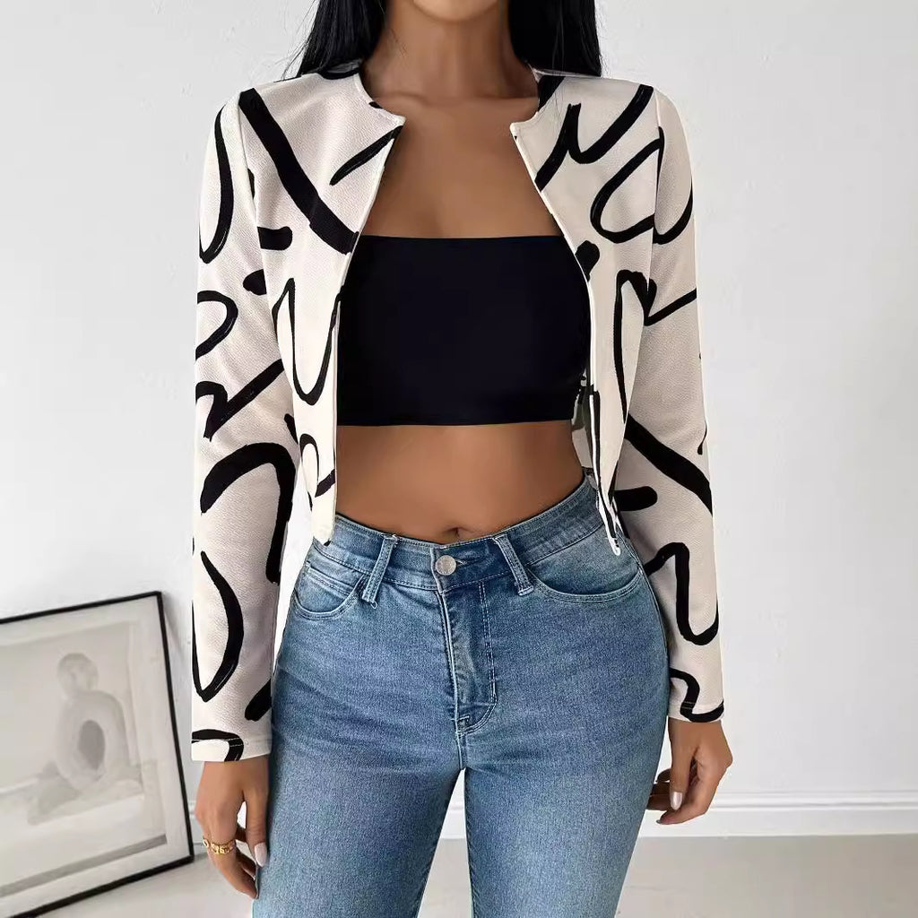 Abstract Print Open-Front Jacket