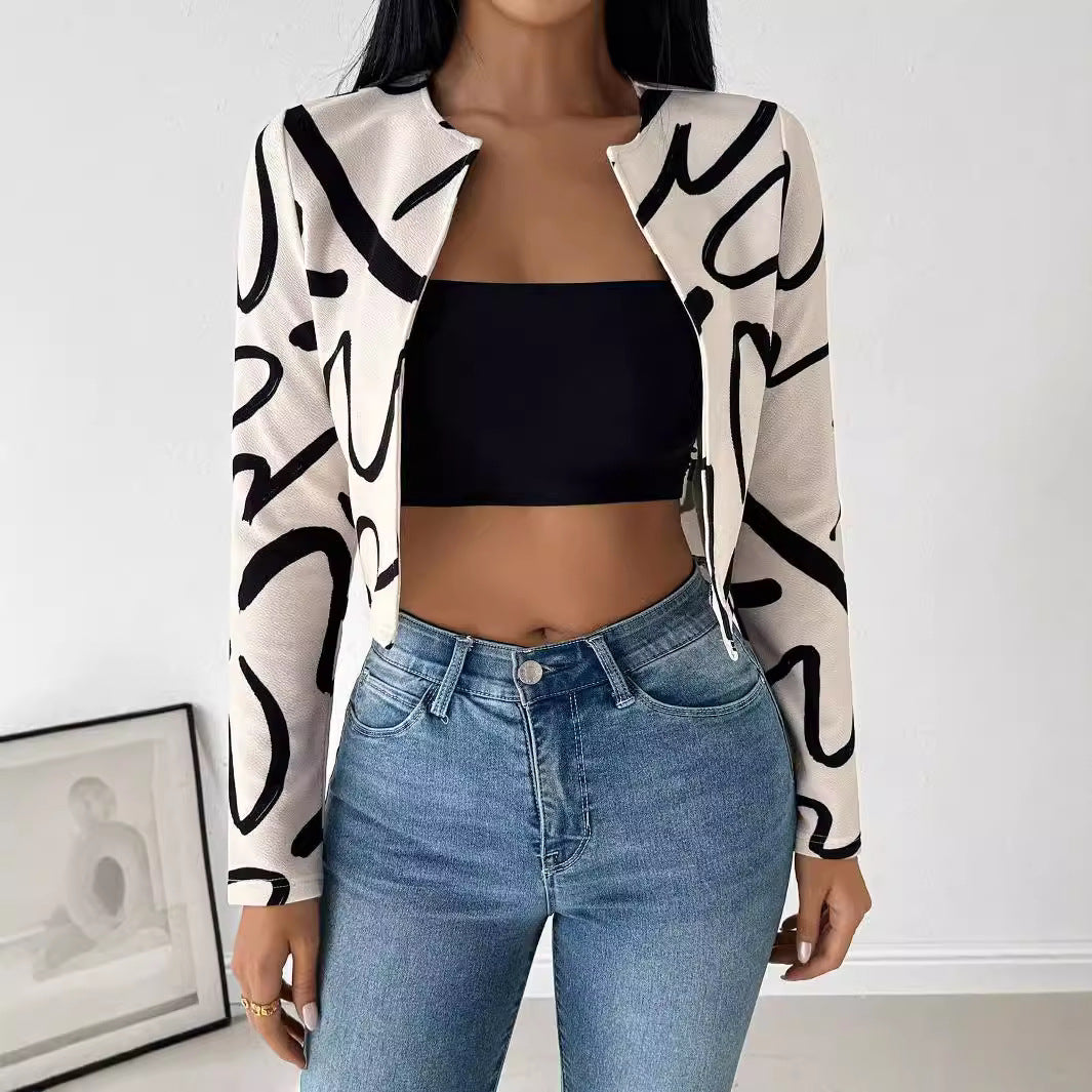 Abstract Print Open-Front Jacket
