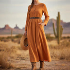 Women's Belted Crew-Neck Maxi Dress