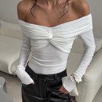 Twisted Collar Long Sleeve Top