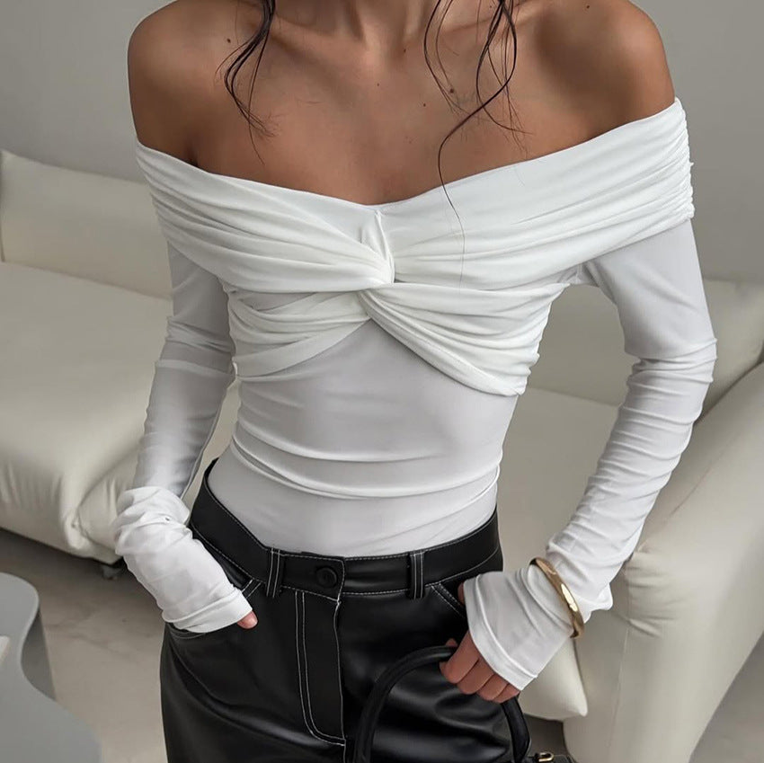Twisted Collar Long Sleeve Top
