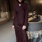 V-Neck Scarf-Detail Maxi Dress