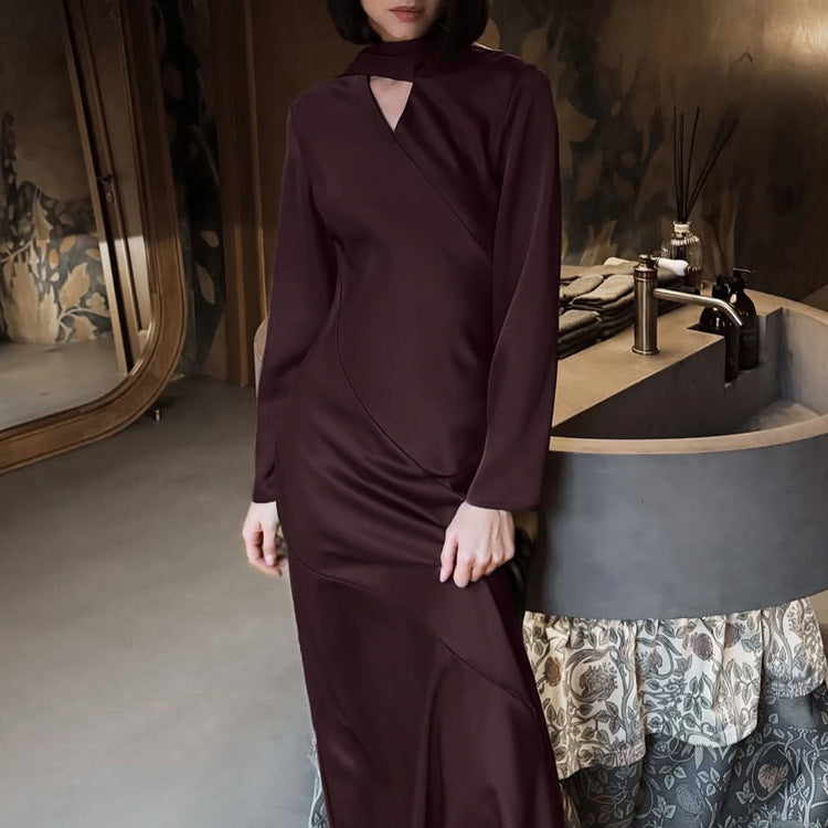 V-Neck Scarf-Detail Maxi Dress