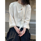 Retro Ribbon Texture Lace-Up Top