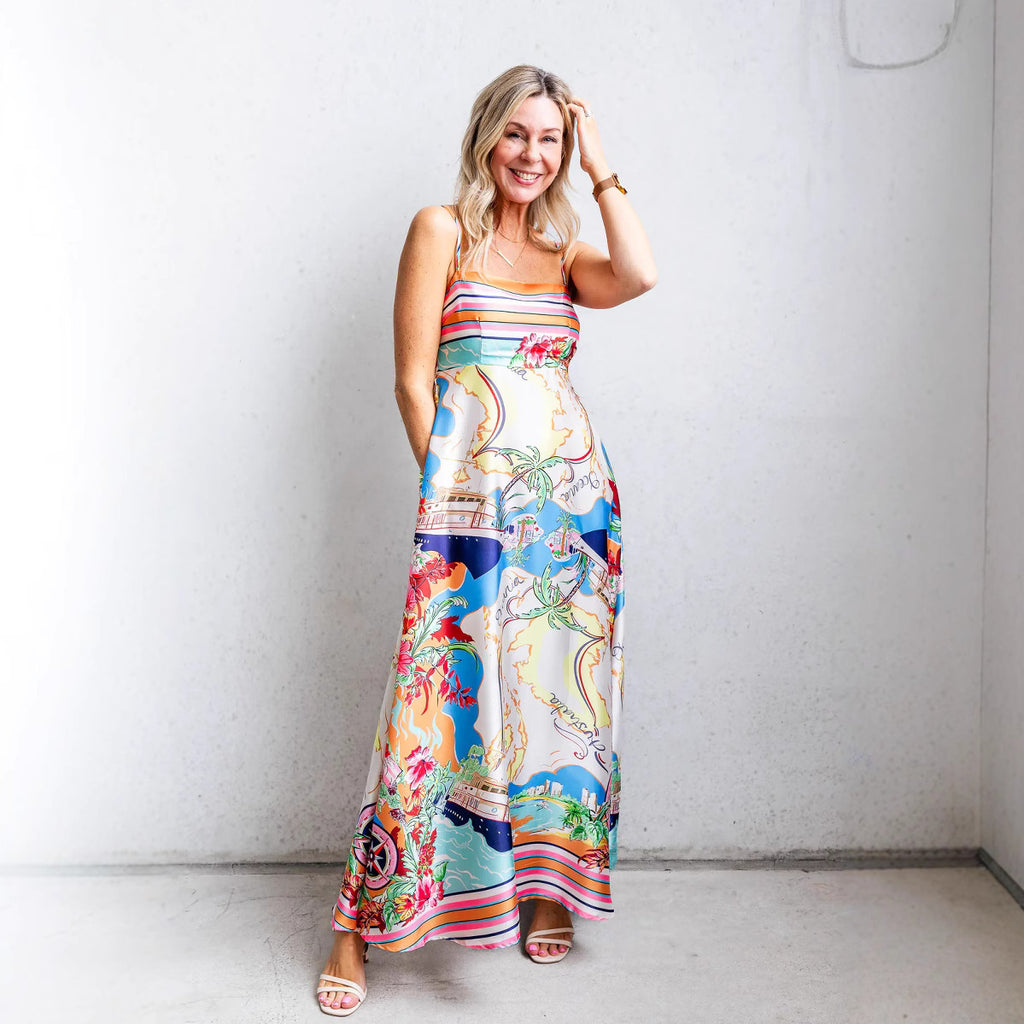 Women's Summer Women Clothes High Waist Print Vacation Large Swing Sling Dress