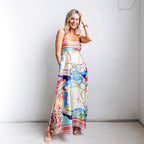 Women's Summer Women Clothes High Waist Print Vacation Large Swing Sling Dress