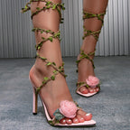 Woven Cross-Strap Stiletto Sandals
