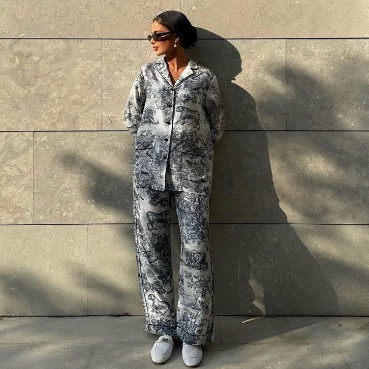 Printed Collared Shirt & Pants Set
