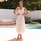 Women's V-Neck Floral Lace Midi Dress