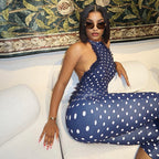 Women Clothing Waist Trimming Polka Dot Backless Jumpsuit