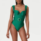 Green Two-Shoulder One-Piece Swimsuit