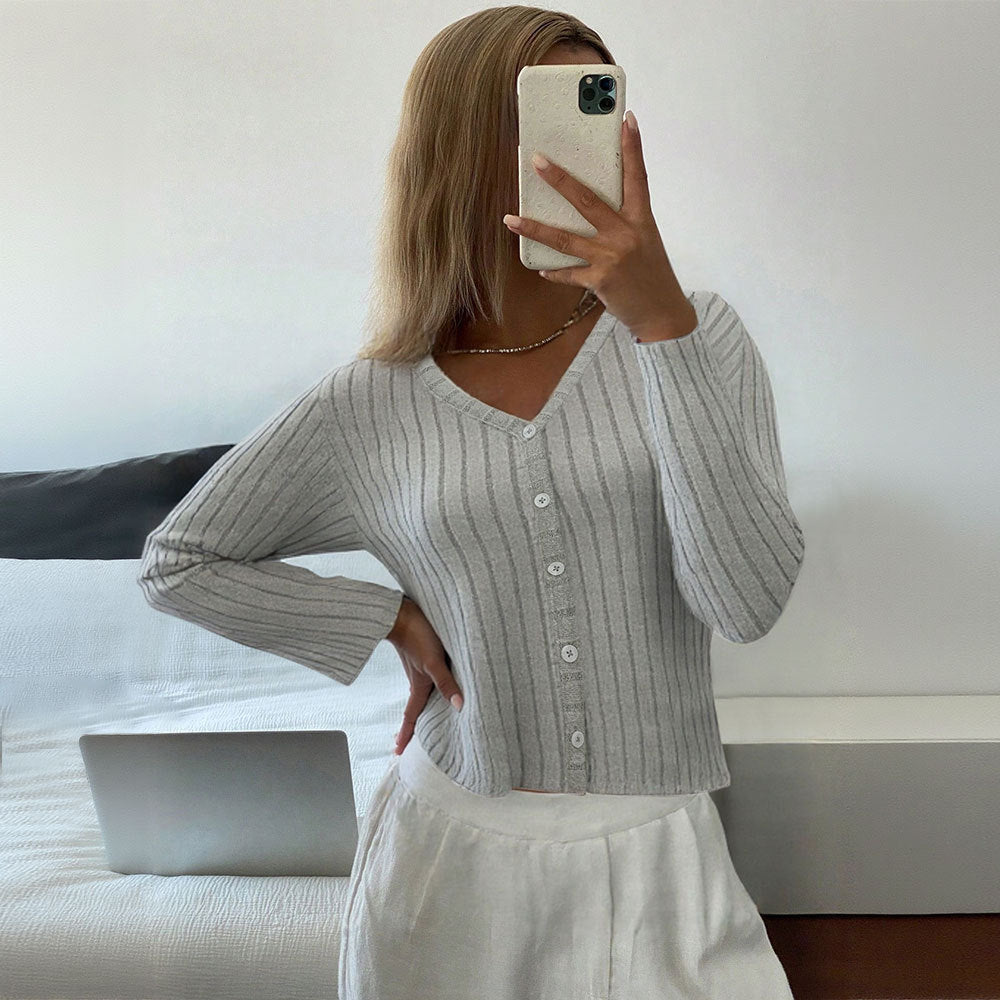 Women's Slim-Fit Button Knit Top
