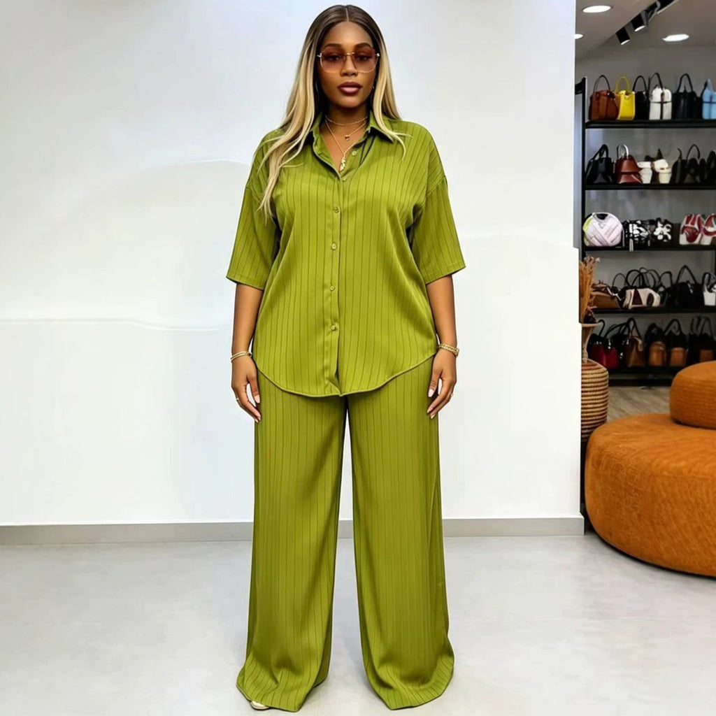 Women's Striped Shirt And Trousers Set