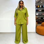 Women's Striped Shirt And Trousers Set