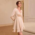 Women's V-Neck Ruffle Long-Sleeve A-Line Mini Dress