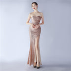 Women's Embellished Shrink Fold Wrinkle Simple Retro Strapless Evening Dress
